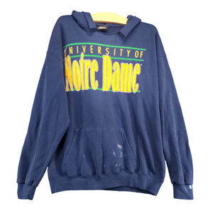 EM Sports Men's University Of Notre Dame Graphic Hoodie Blue Large Vintage USA